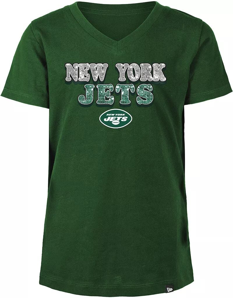 

Зеленая футболка New Era для девочек New York Jets с пайетками