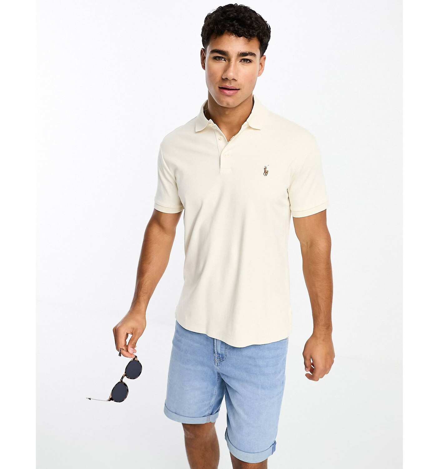 

Кремовое поло из хлопка пима с логотипом Polo Ralph Lauren на заказ