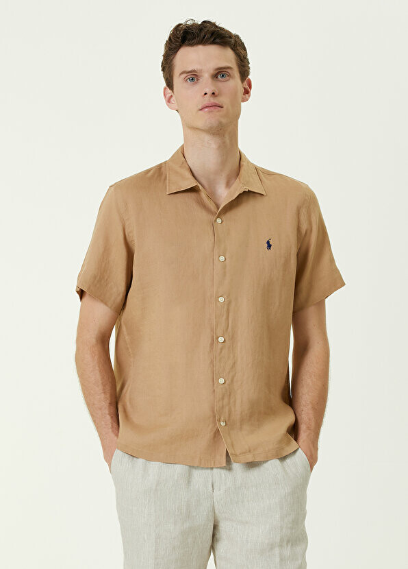 

Бежевая льняная рубашка с коротким рукавом Polo Ralph Lauren