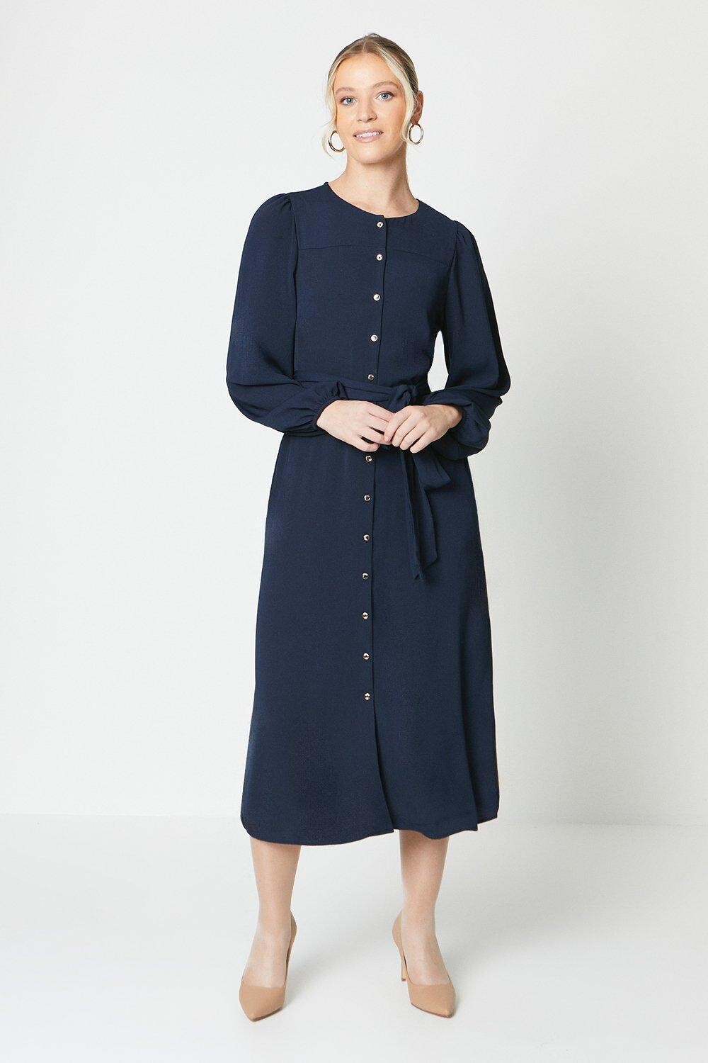 

Платье-рубашка миди без воротника Dorothy Perkins, темно-синий