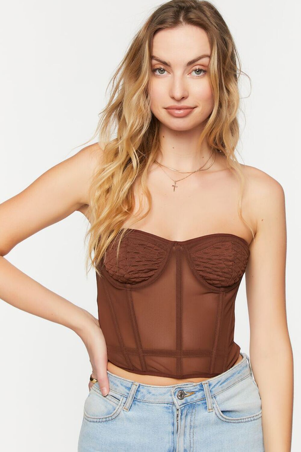 

Стеганый топ-бюстье из сетчатой ткани Forever 21