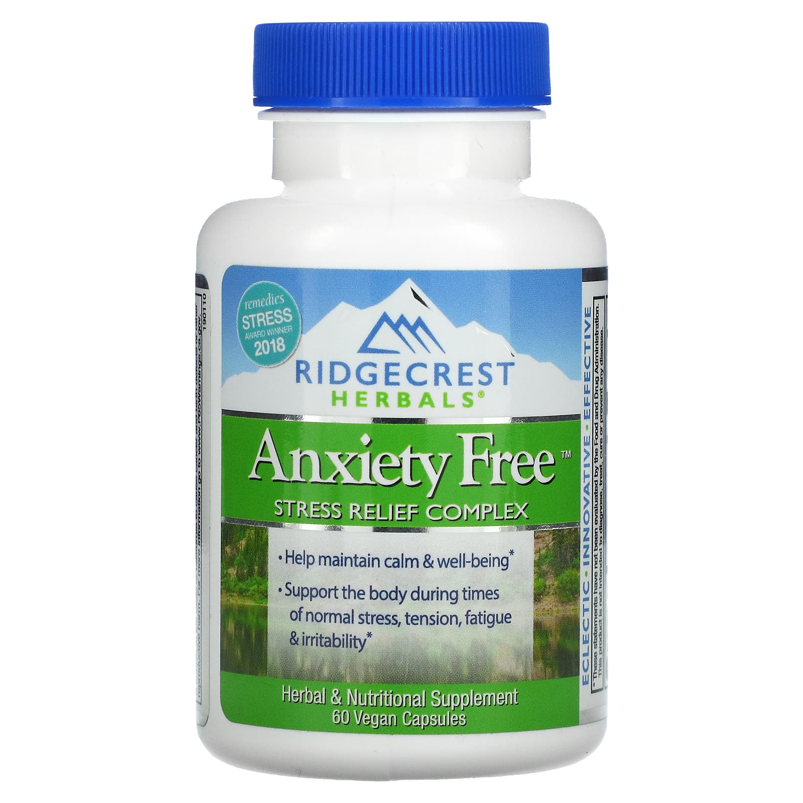 RidgeCrest Herbals Комплекс для избавления от тревоги и стресса 60 веганских капсул