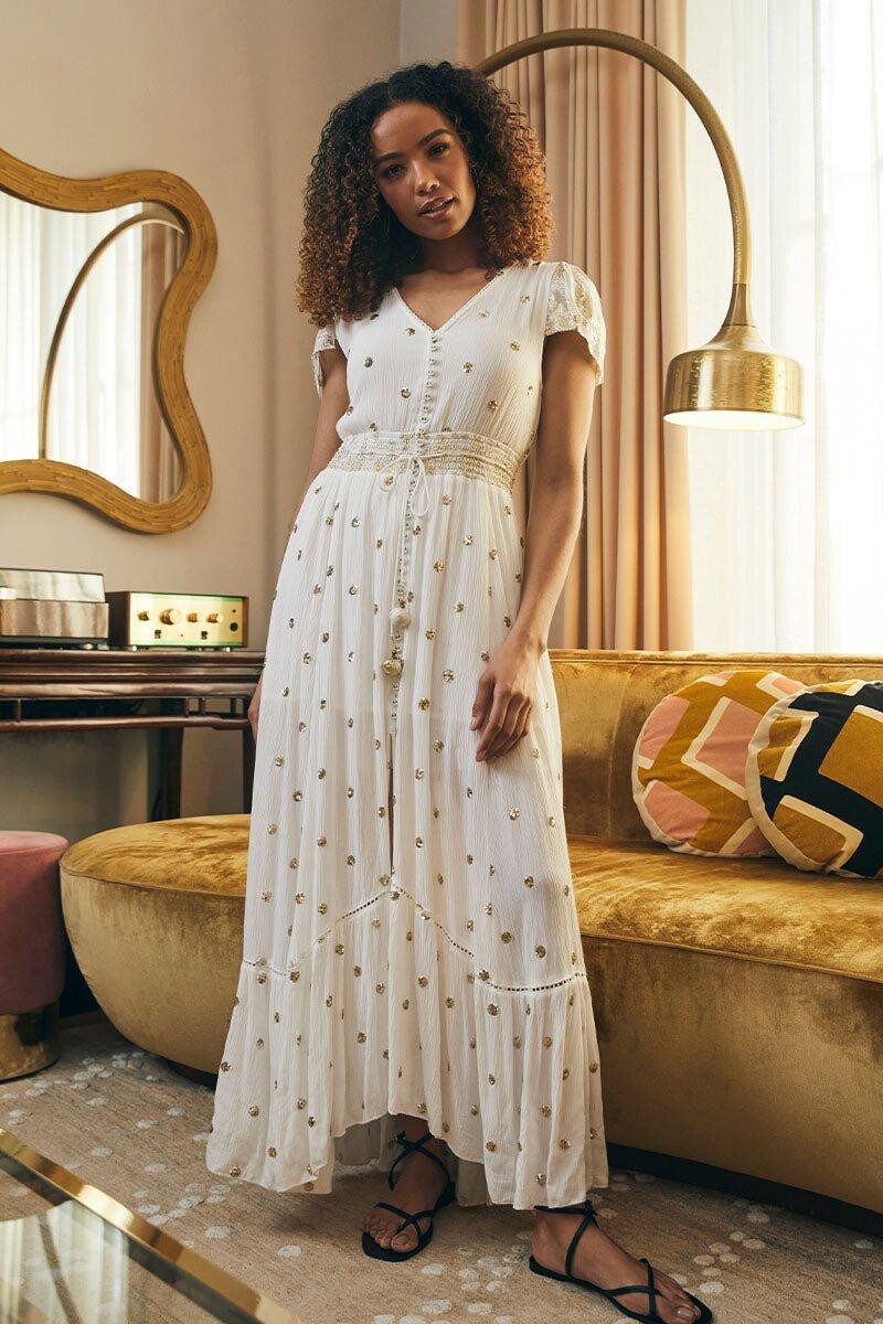 

Платье макси с вырезом на спине и пайетками Izabel London, белый