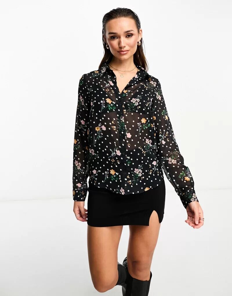 

Мягкая блузка с длинными рукавами ASOS в цветочный узор и горошек