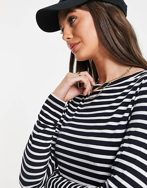 

Темно-синяя футболка в полоску с длинными рукавами ASOS DESIGN Tall, Синий
