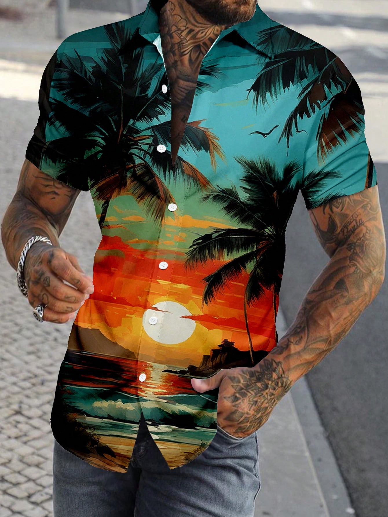 Manfinity LEGND Мужская рубашка с коротким рукавом и тропическим принтом, многоцветный