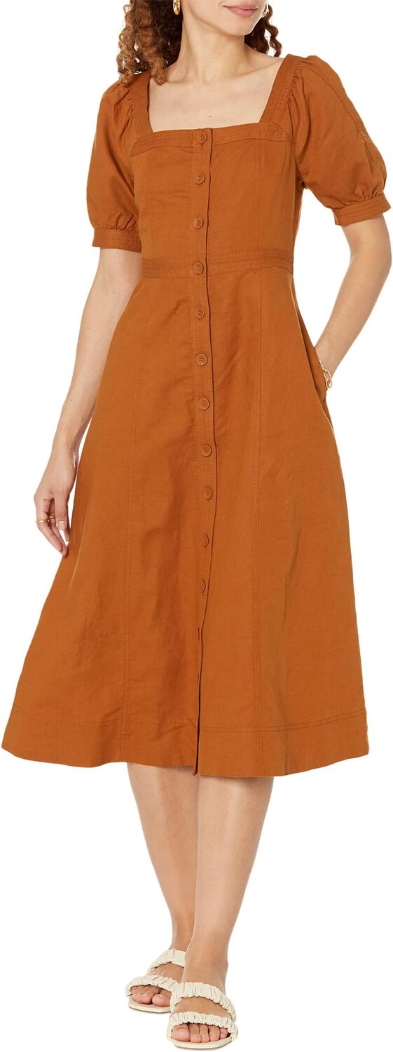 

Платье на пуговицах с квадратным вырезом и швами из ткани Briar Madewell, цвет Warm Coffee