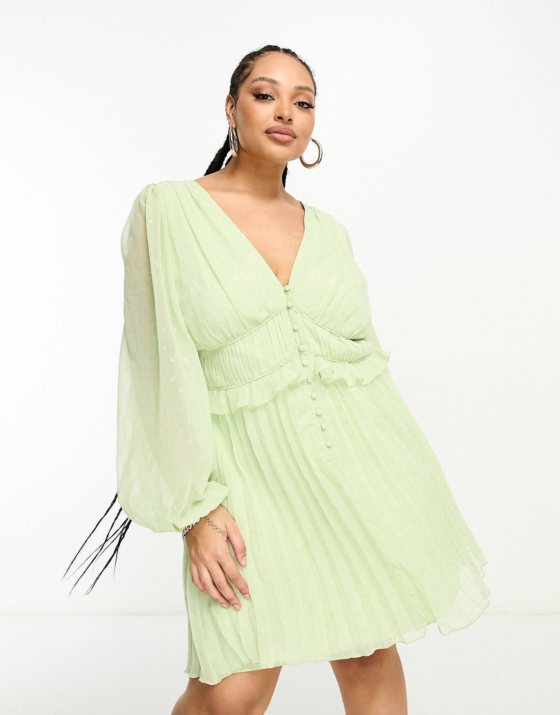 

Яблочно-зеленое плиссированное мини-платье с эффектом металлик ASOS DESIGN Curve ASOS Curve, Зеленый