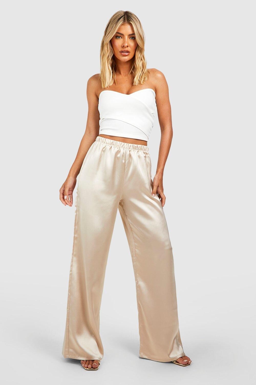 

Атласные брюки широкие ноги Boohoo, серый