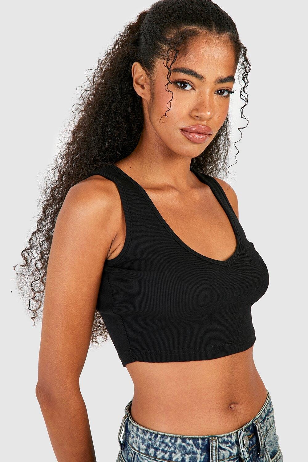 

Укороченный жилет с v-образным вырезом basic rib Boohoo, черный