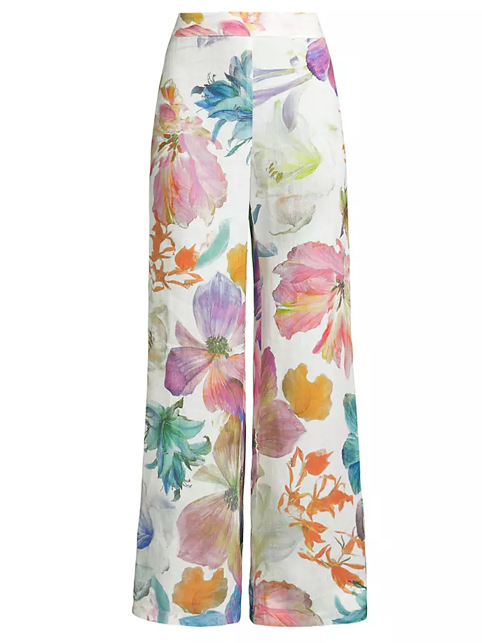 Льняные широкие брюки с цветочным принтом 120% Lino, цвет maxi floral