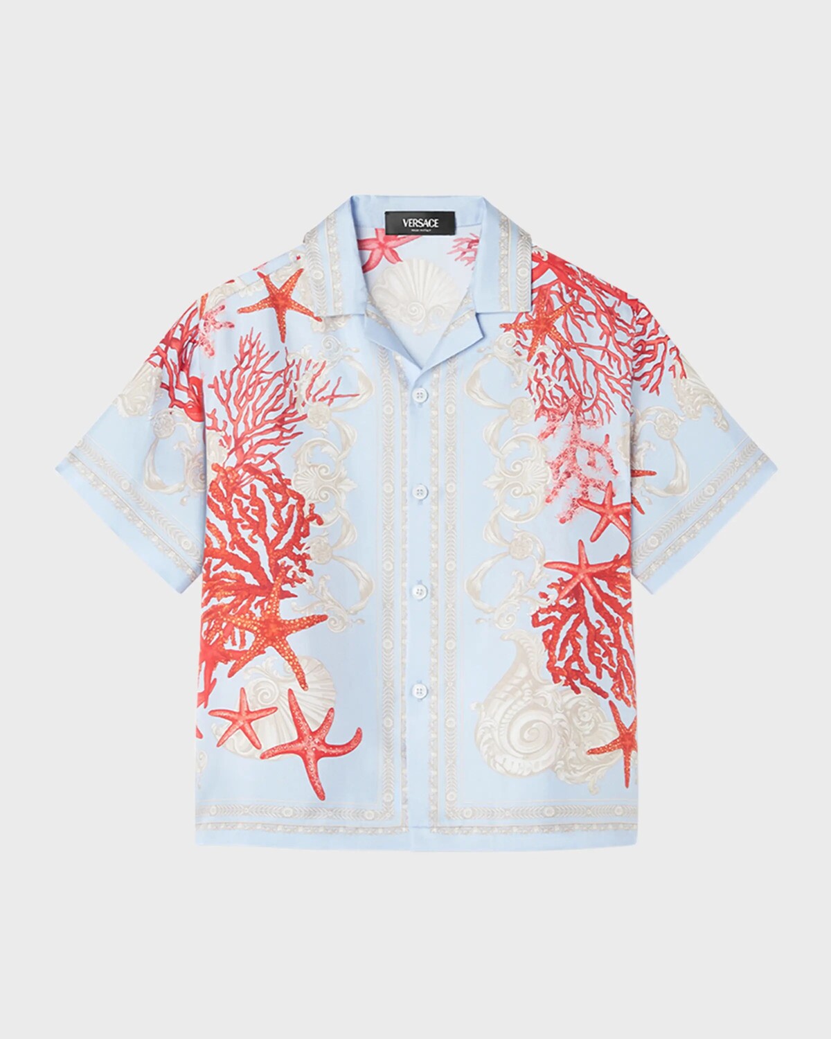 

Рубашка на пуговицах с принтом De La Mer для мальчиков Versace, цвет Blue Hydrangea Coral