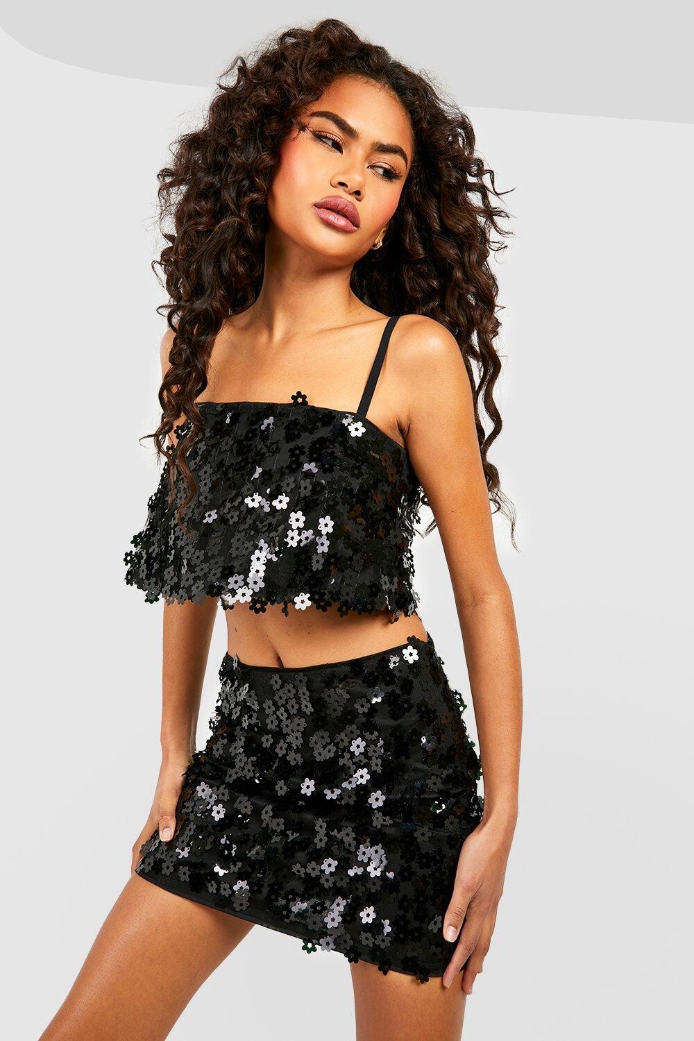 

Майка с пайетками daisy Boohoo, черный