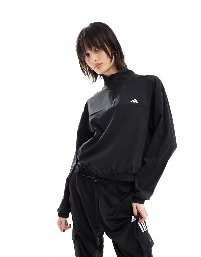 

Черный плетеный топ с молнией 1/4 adidas Training Aeroready adidas performance