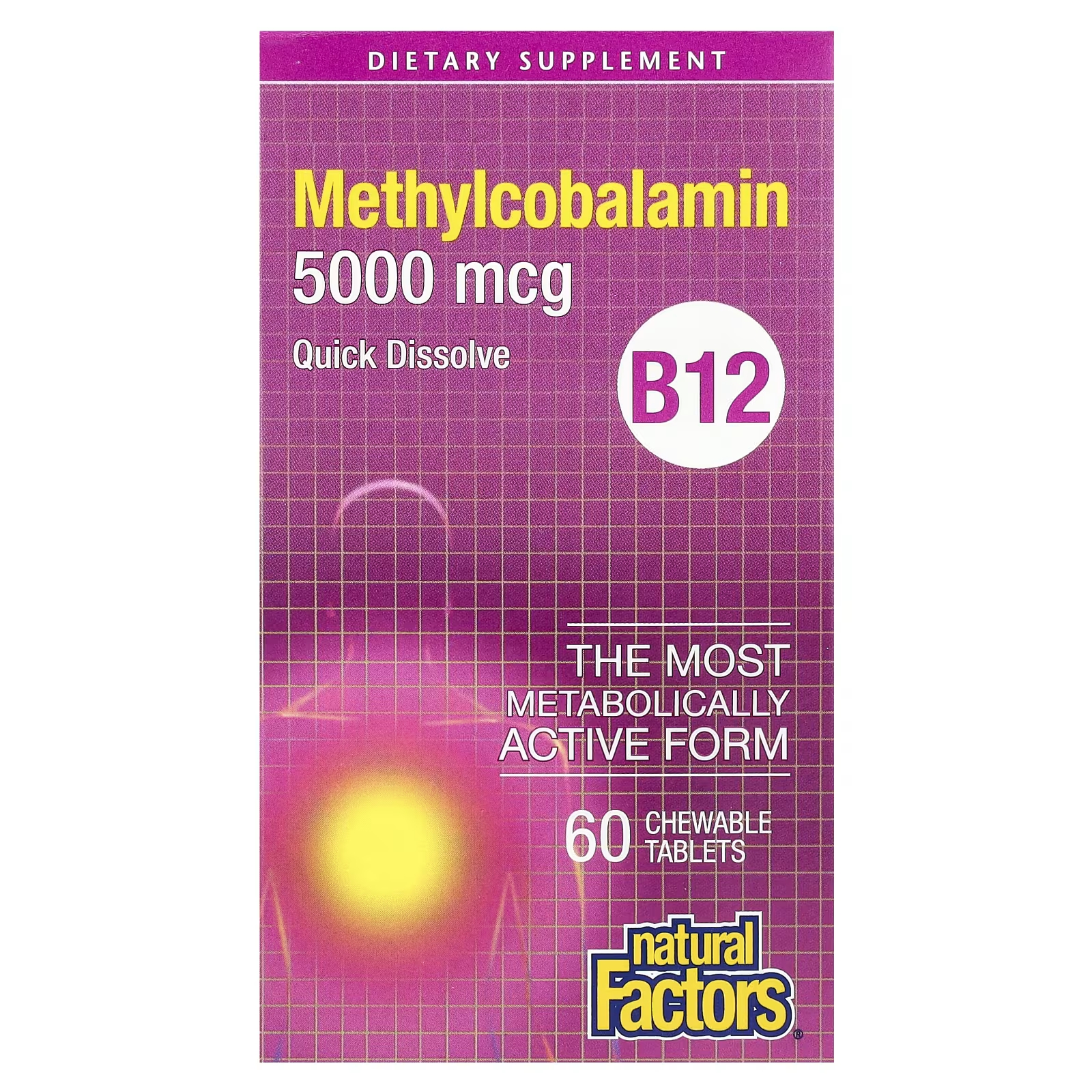Витамин B12 метилкобаламин Natural Factors 5000 мкг, 60 жевательных таблеток doctor s best активный витамин b12 шоколад и мята 1000 мкг 60 жевательных таблеток