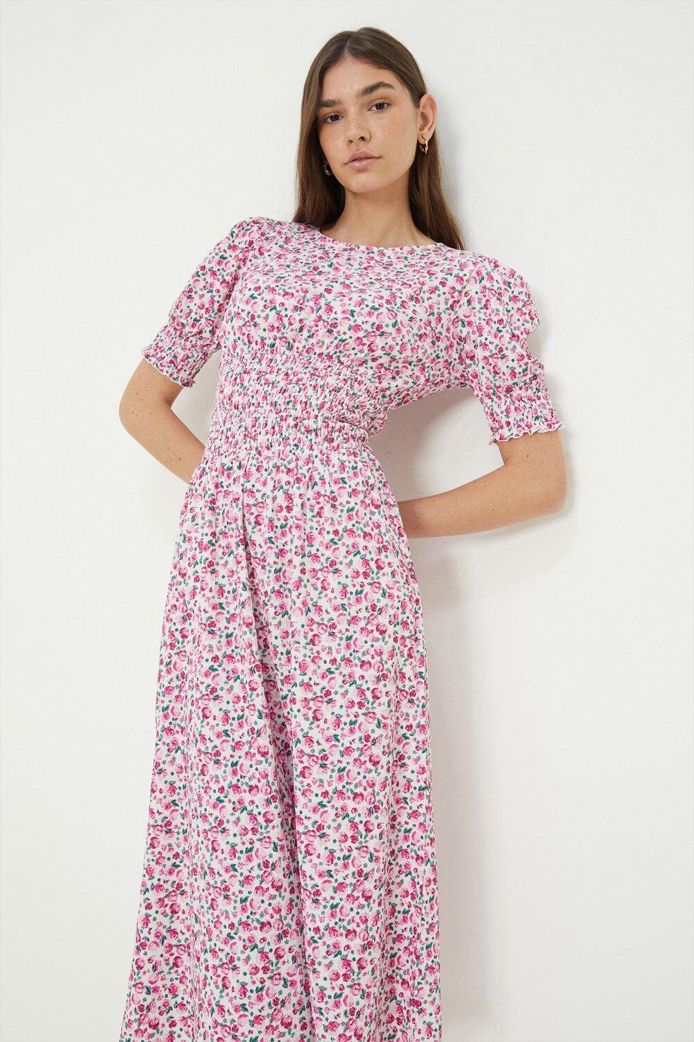 

Розовое платье миди с присборенной талией Ditsy Dorothy Perkins, розовый