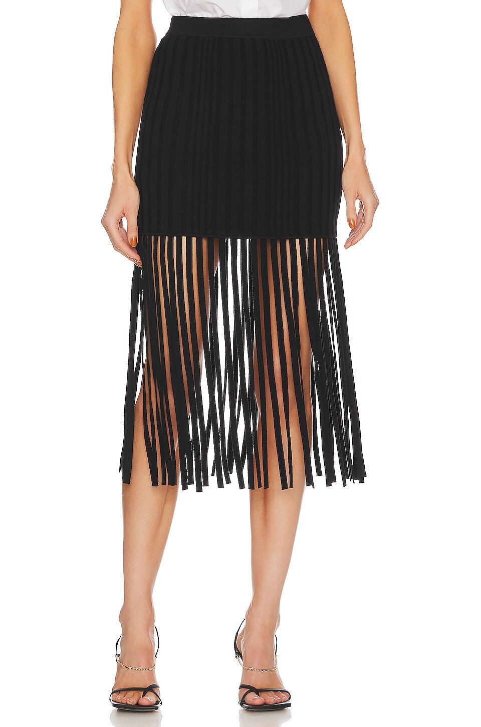 

Юбка миди MILLY Rib Fringe, черный