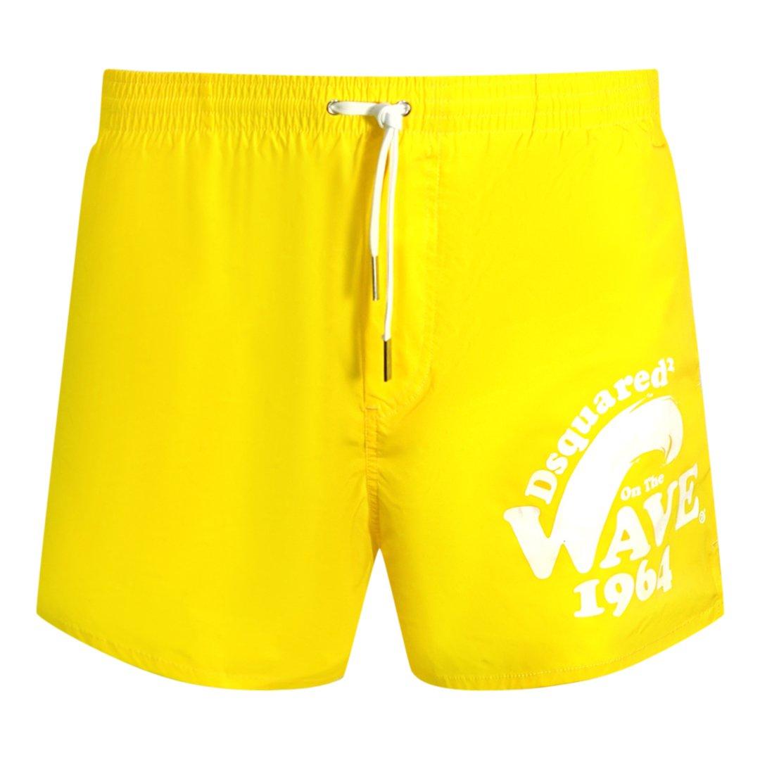 Желтые шорты для плавания On the Wave 1964 с логотипом Dsquared2, желтый dsquared2 шорты и бермуды