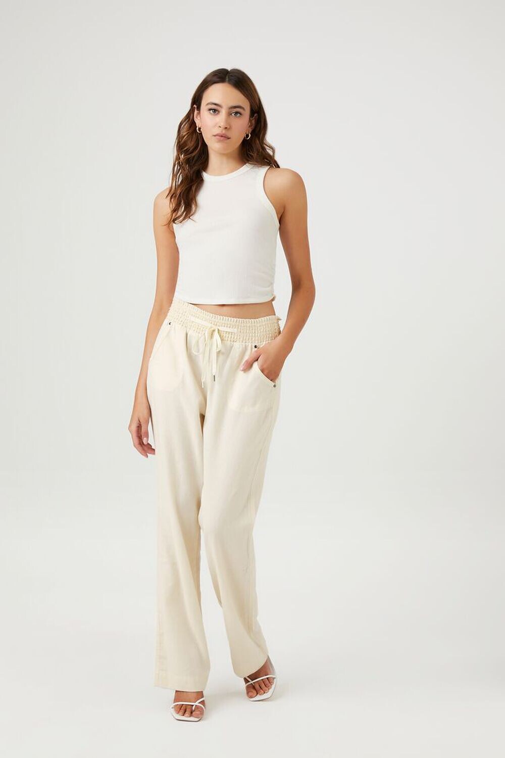 

Прямые брюки с завязками Forever 21, ванилла