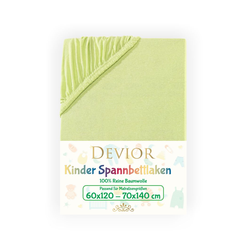 

Детская простыня Devior Jersey 60x120 - 70x140 см, яблочно-зеленая простыня, 100% хлопок, высота матраса до 12 см, резинка