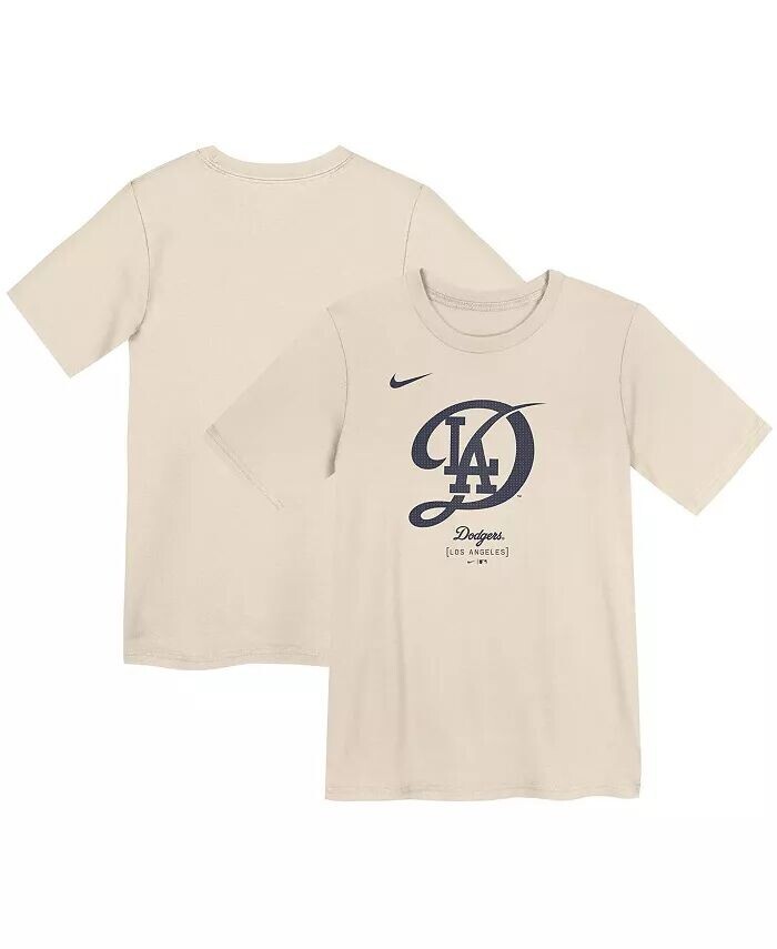 

Кремовая футболка для дошкольников Los Angeles Dodgers 2024 City Connect с большим логотипом Nike, бежевый