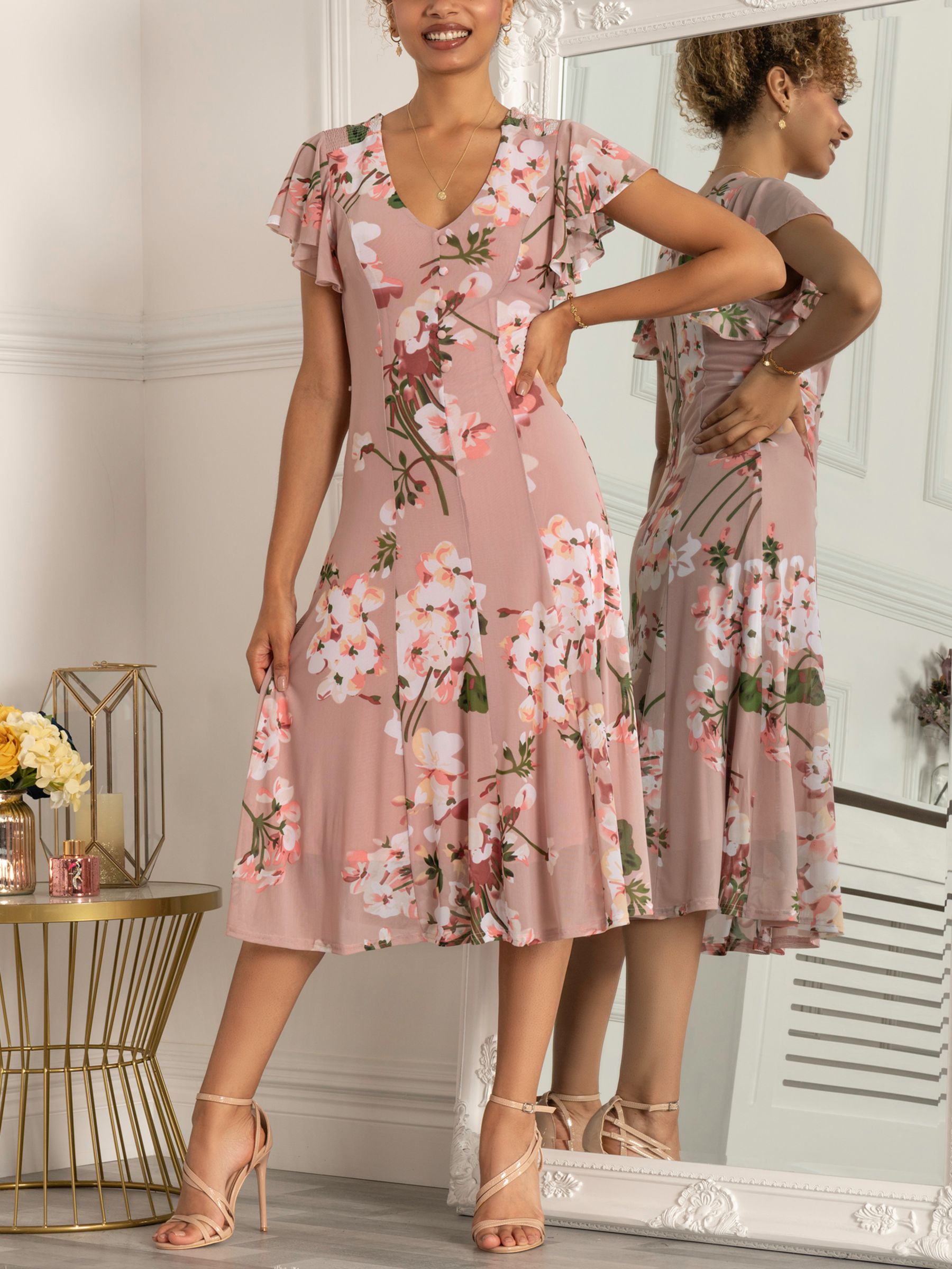 Расклешенное сетчатое платье с цветочным принтом Jolie Moi Essie, розовое