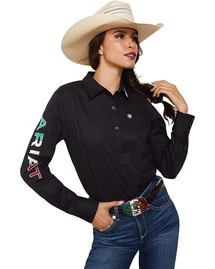 Рубашка Ariat Wrinkle Resist Team Kirby Stretch, цвет Black/Mexico Flag Embroidery style mexico