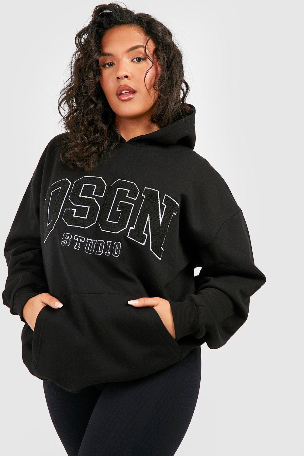 

Худи оверсайз с полотенцевой аппликой plus dsgn slogan Boohoo, черный