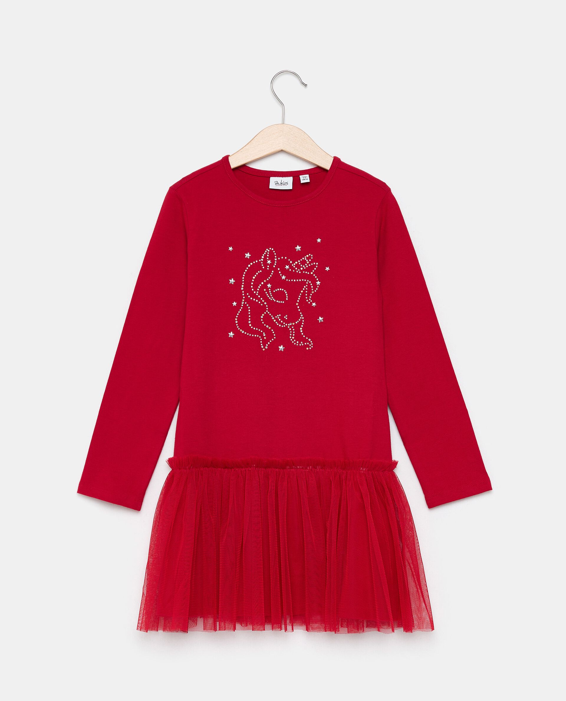 цена Платье из хлопка стрейч с аппликациями для девочки, красный