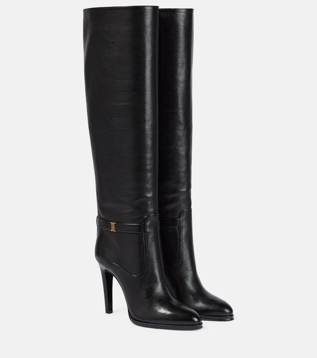 

Кожаные сапоги до колена Saint Laurent, черный