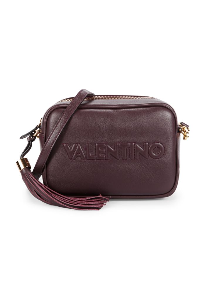 цена Кожаная сумка через плечо Mia с тиснением логотипа Mario Valentino, цвет Fig Purple