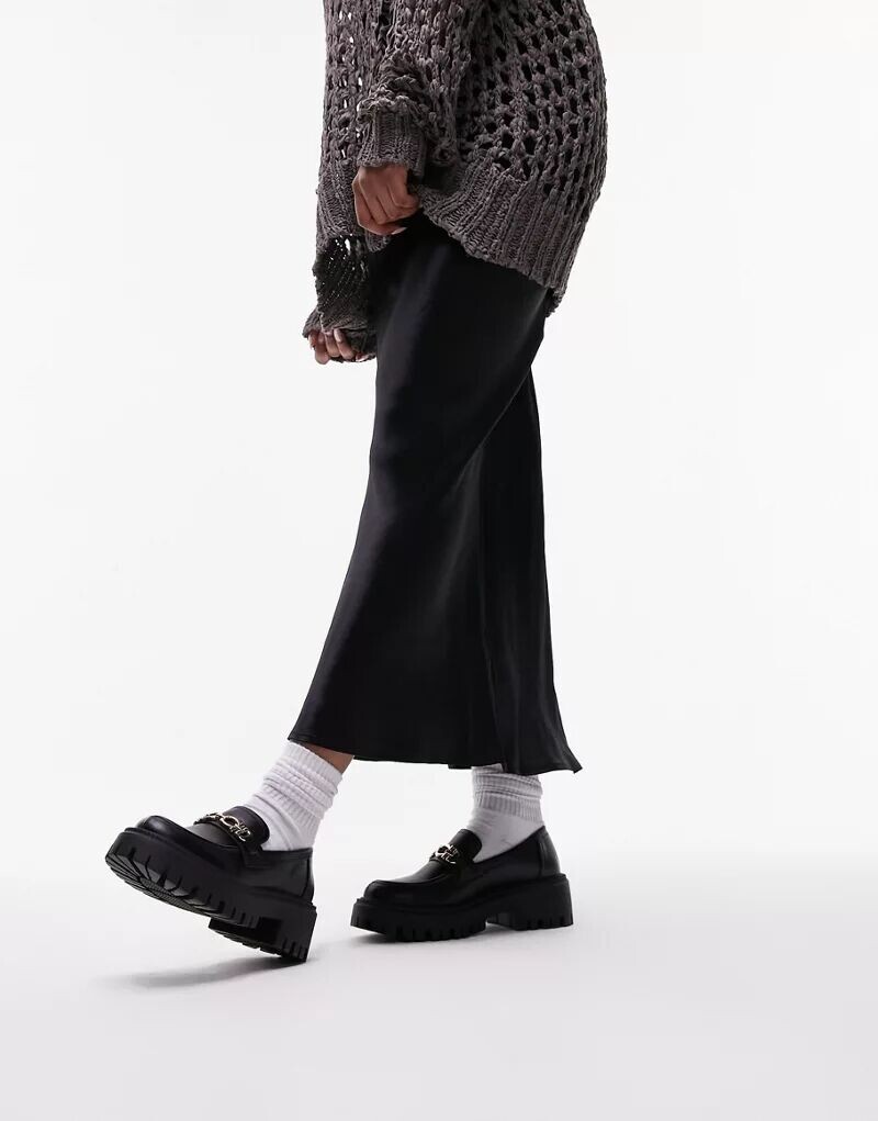 

Черные лоферы Topshop Connor с массивной подошвой и золотой пряжкой