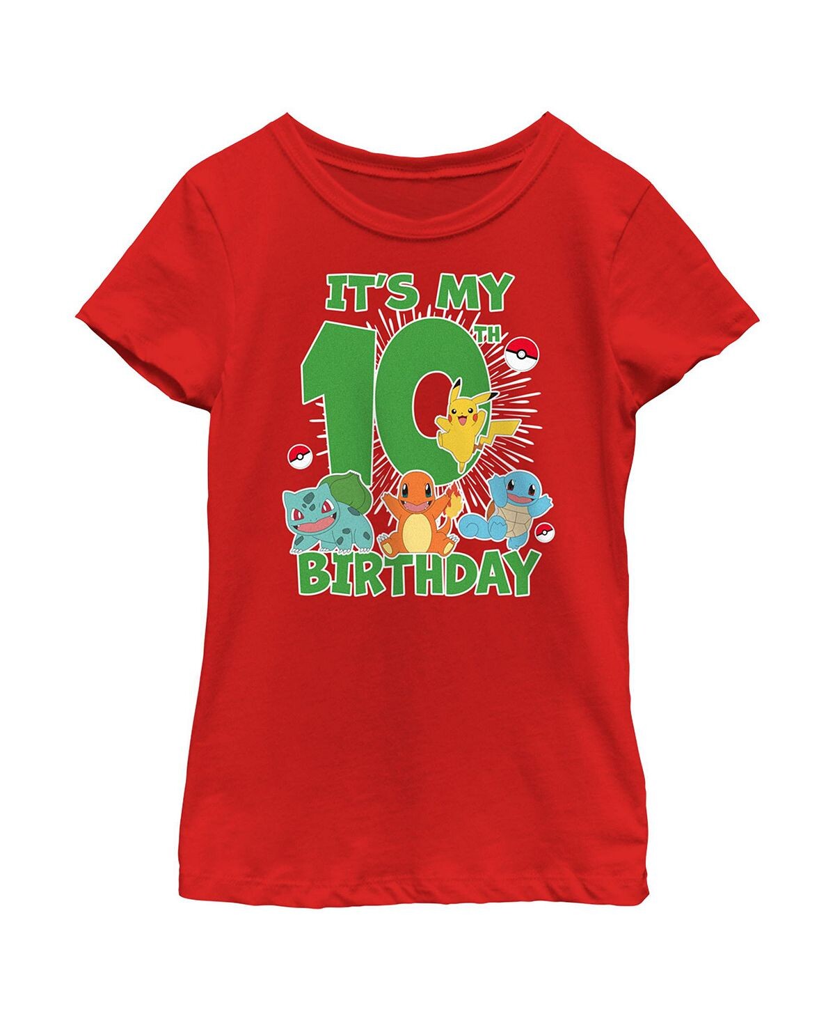 

Детская футболка для девочек с надписью «Pokemon It's My 10th Birthday Starters» Nintendo