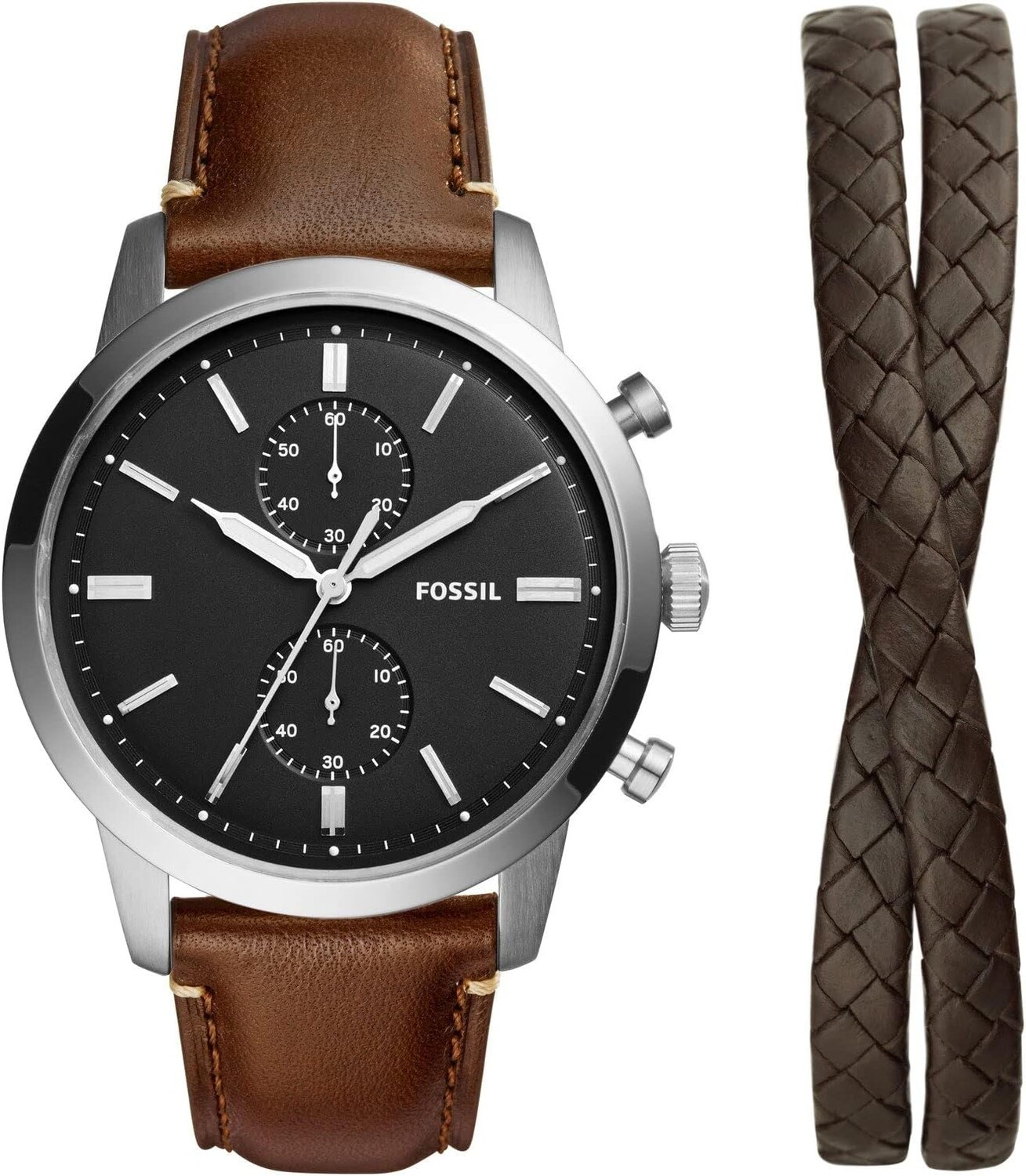 

Часы Townsman Watch and Bracelet Gift Set - FS5967SET Fossil, коричневый
