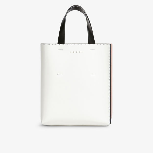 Кожаная сумка-тоут Museo с тисненым логотипом Marni, черный цена и фото