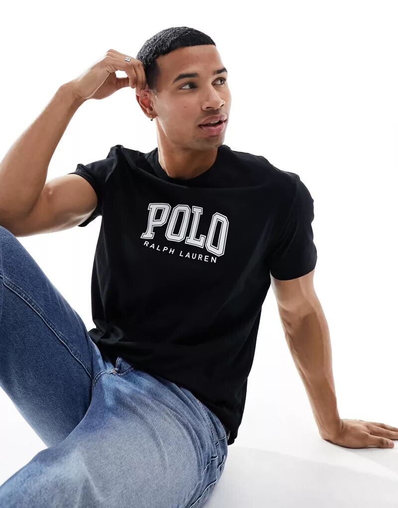 

Черная футболка Polo Ralph Lauren классического оверсайз с логотипом колледжа