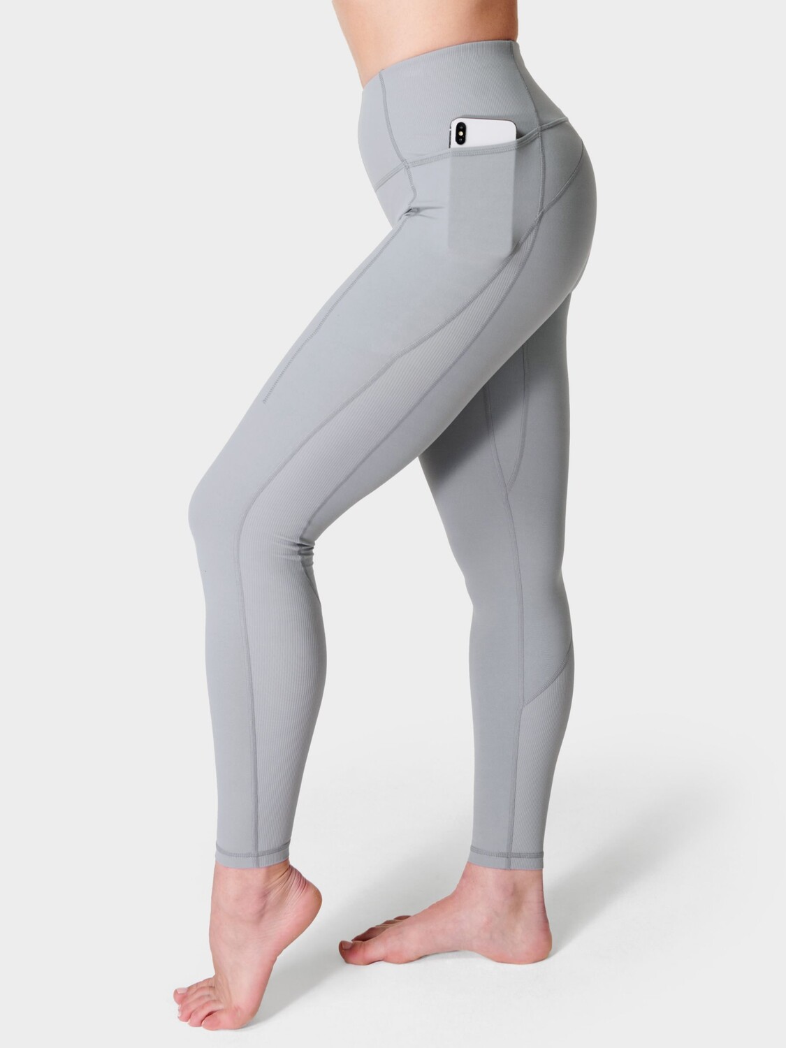 

Супермягкие леггинсы для йоги в рубчик Sweaty Betty, нейтральный поток серый