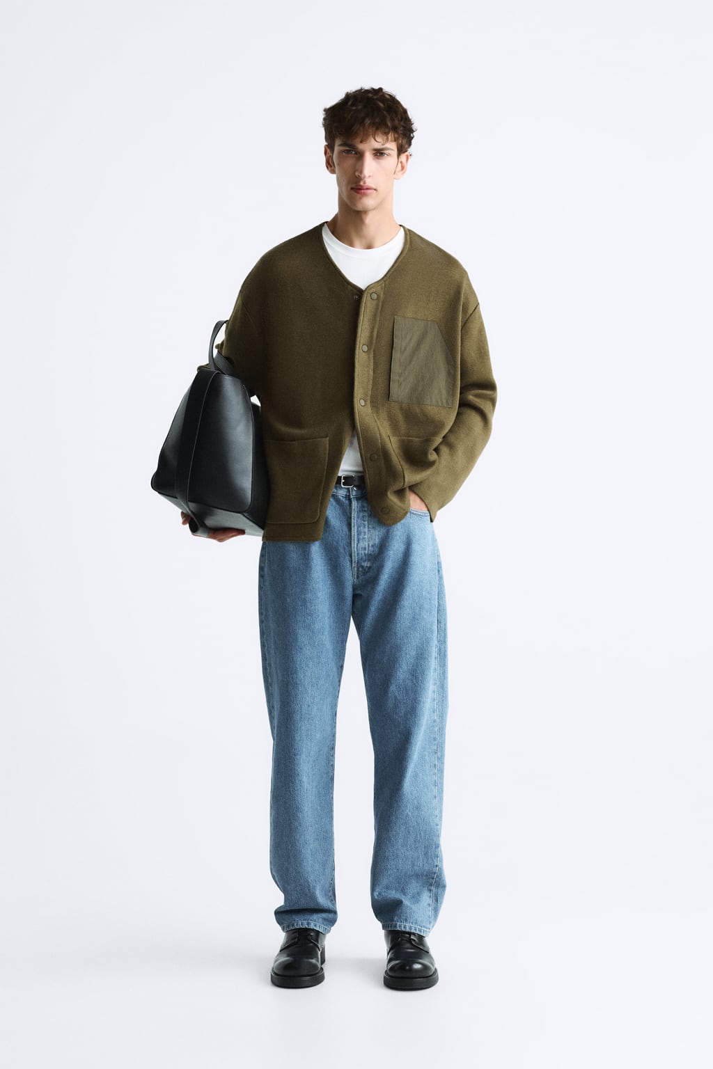 

Кардиган с контрастными карманами ZARA, зеленый
