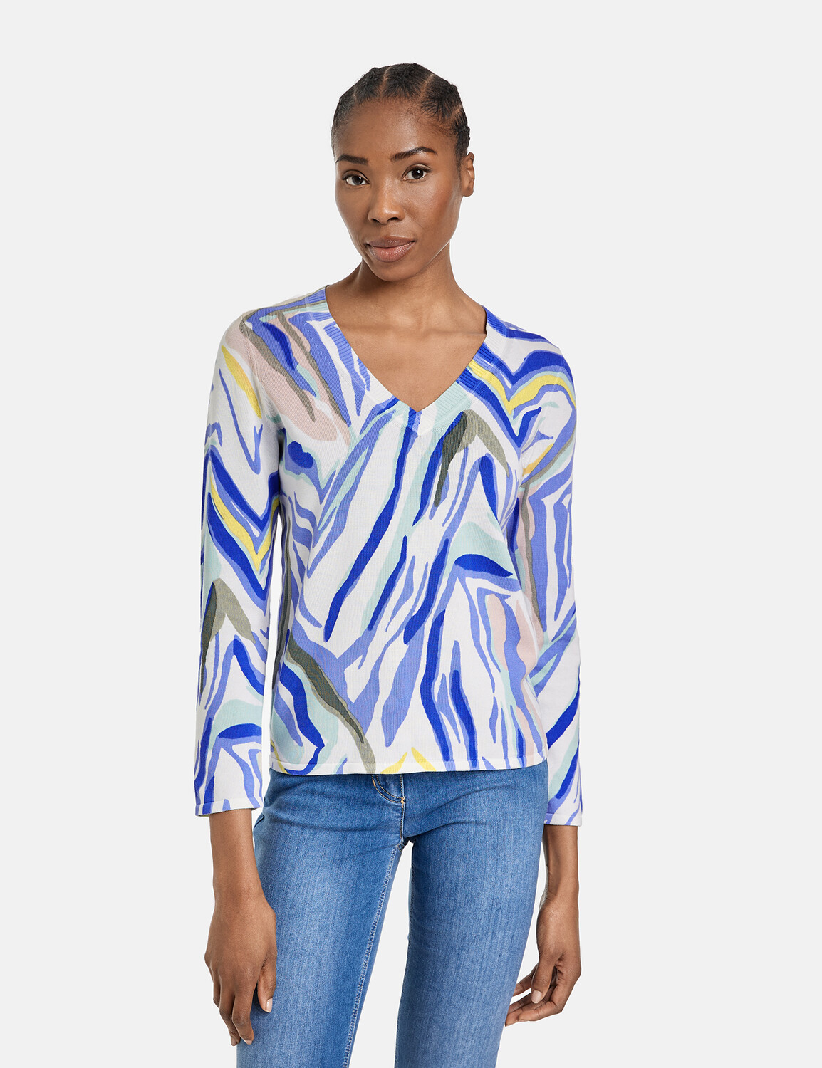 

Свитер Gerry Weber Langarm Rundhals, цвет Ecru/Weiss/Blau Druck