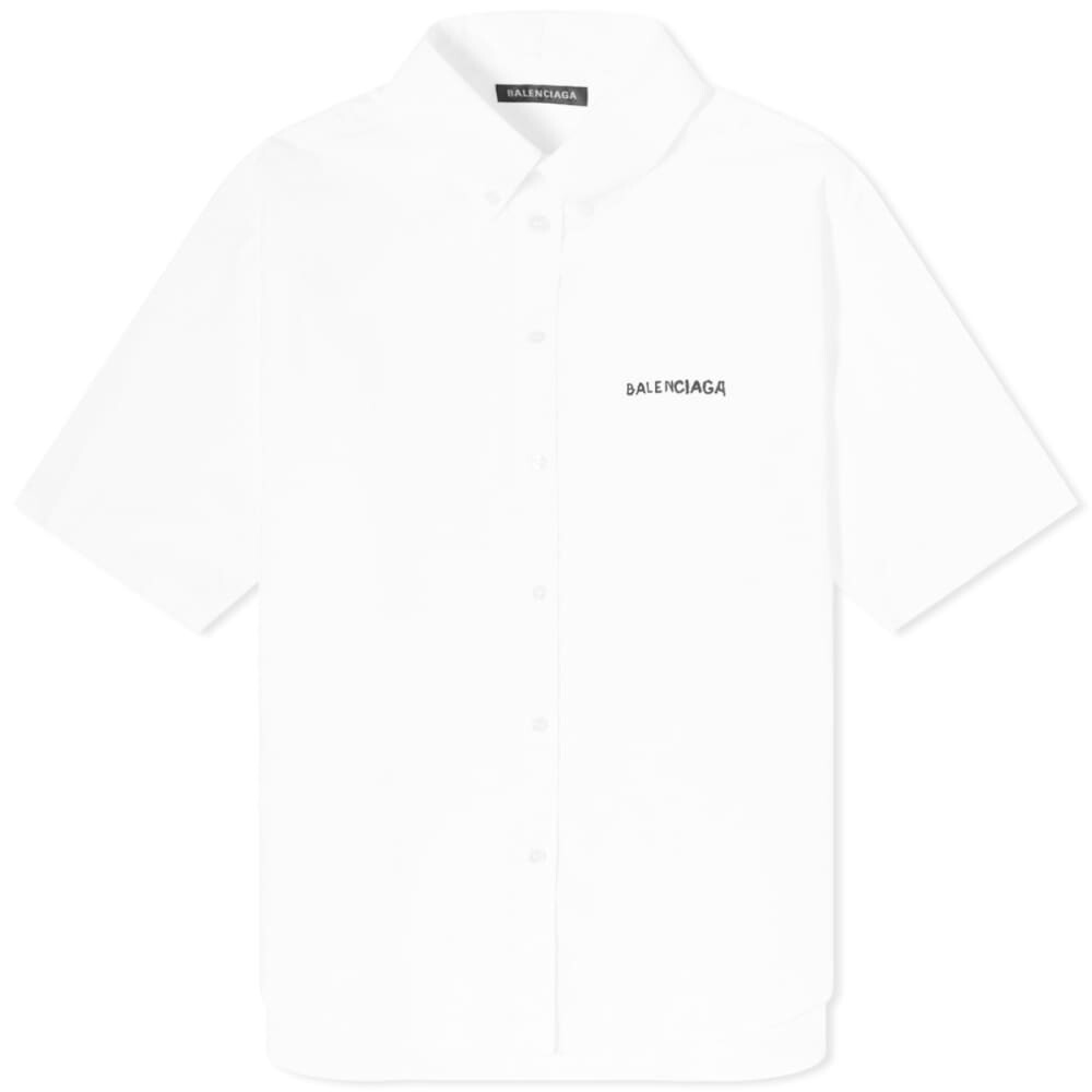 

Balenciaga Поплиновая рубашка с коротким рукавом и небольшим логотипом, белый