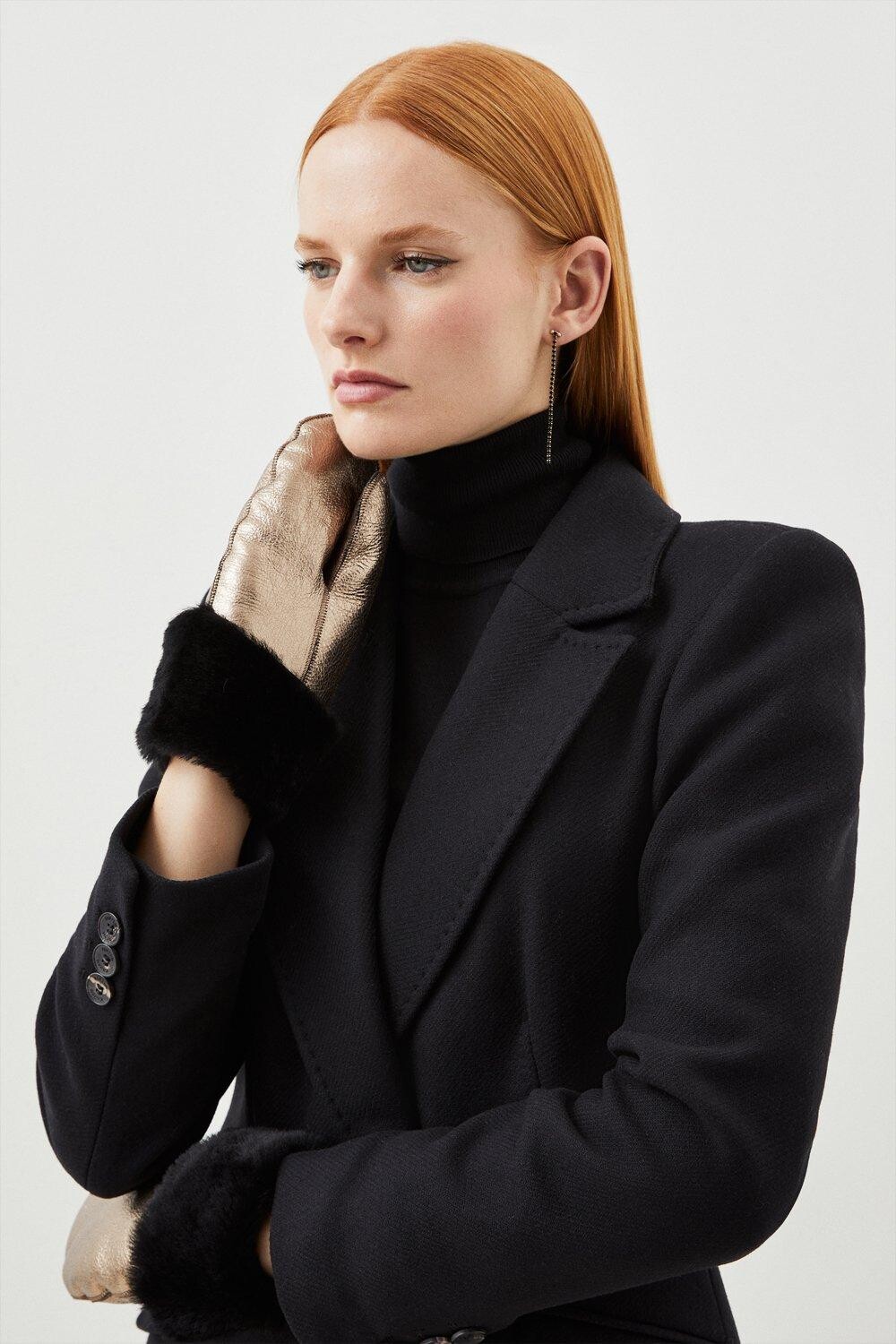 

Перчатки из кожи и овчины цвета металлик Karen Millen, серый