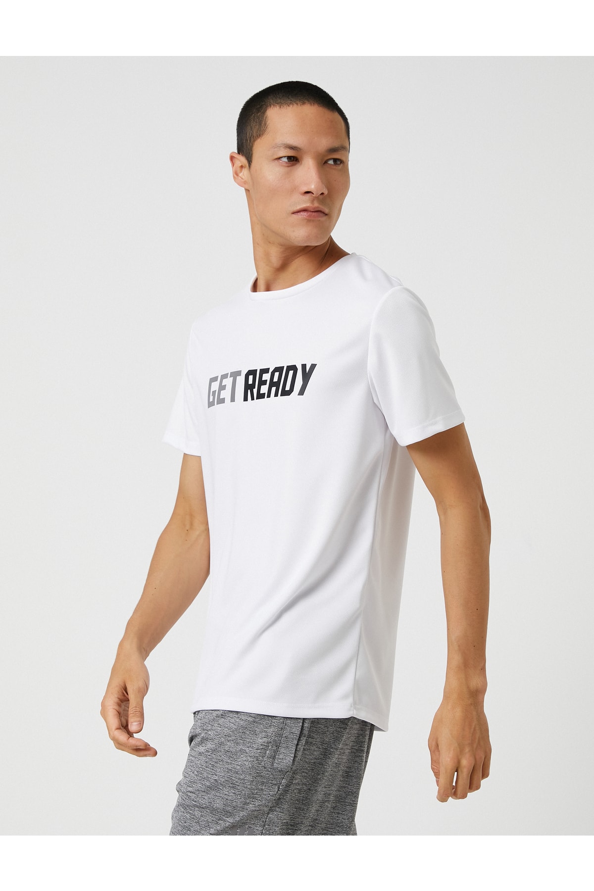 Спортивная футболка с надписью из дышащей ткани с круглым вырезом и принтом Koton, белый