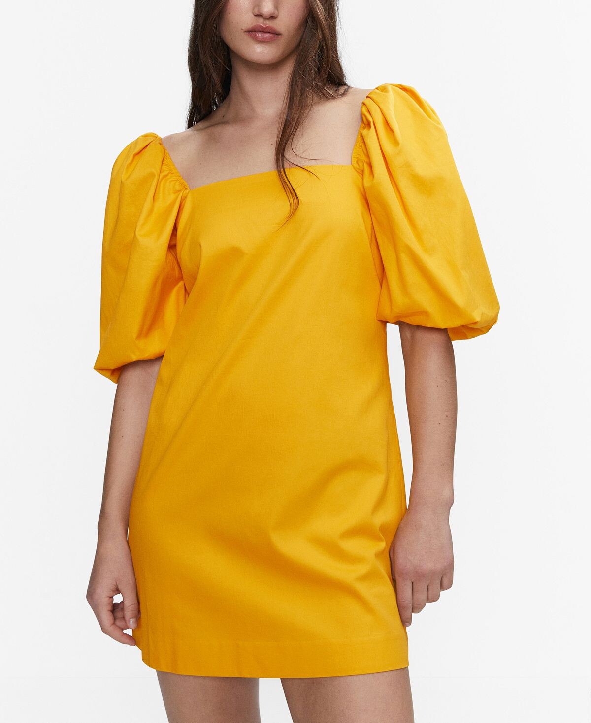 

Женское короткое платье с пышными рукавами MANGO, желтый