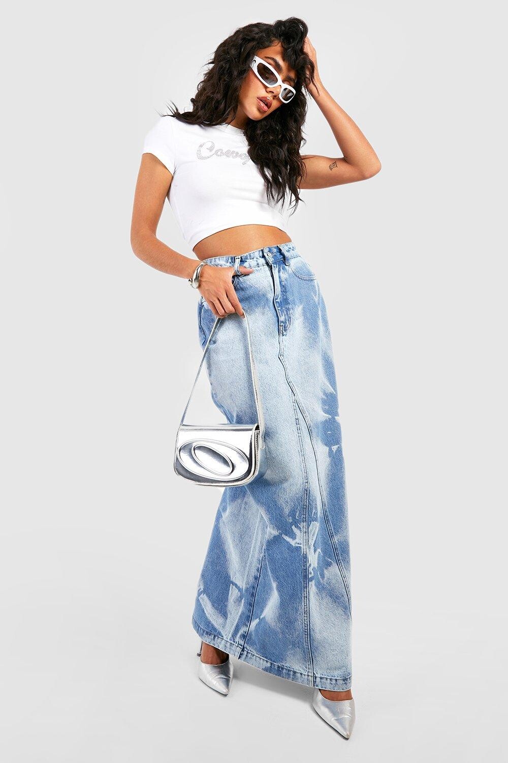 

Юбка макси из джинсовой пошивки Boohoo, синий