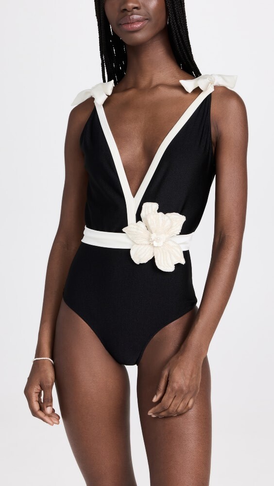 

Купальник PatBO Beaded Flower Plunge One Piece, черный