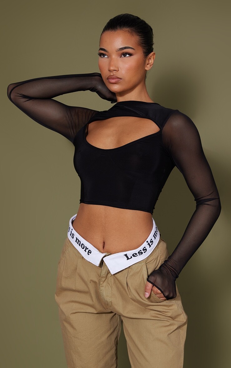 

PrettyLittleThing Черный обтягивающий топ с контрастными рукавами и вырезами