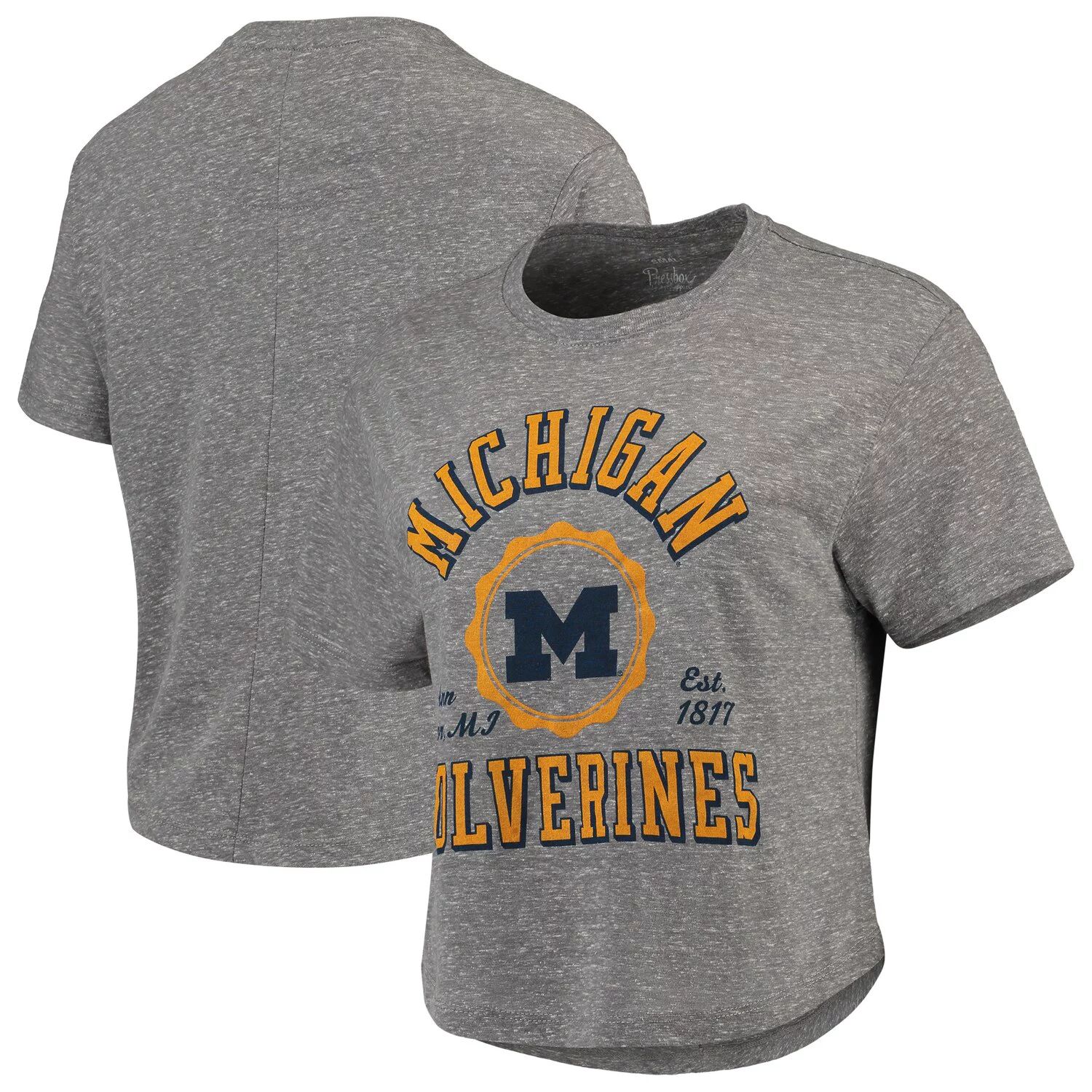 

Женская укороченная футболка Pressbox Grey Michigan Wolverines Bishop Tri-Blend Knobi