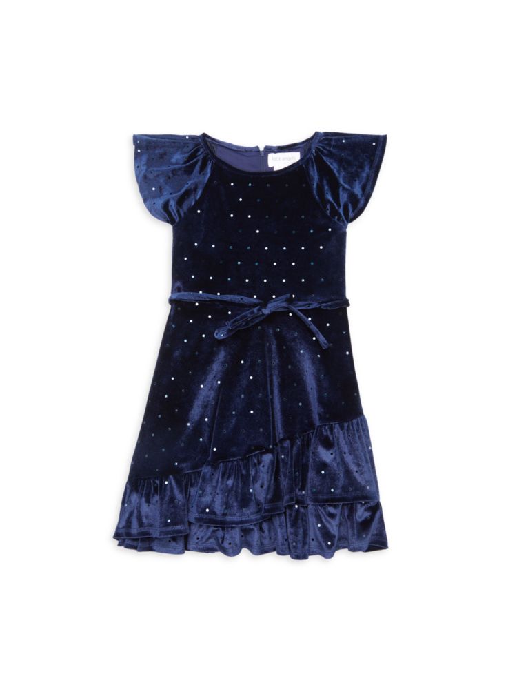 Платье с развевающимися рукавами в горошек для маленькой девочки Little Angels By Us Angels, темно-синий