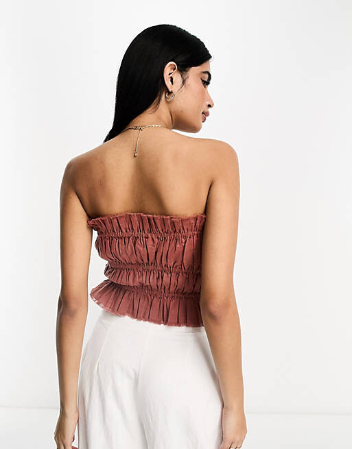

Терракотовое льняное бандо со сборками ASOS DESIGN