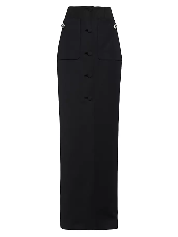 Длинная шерстяная атласная юбка Prada, черный